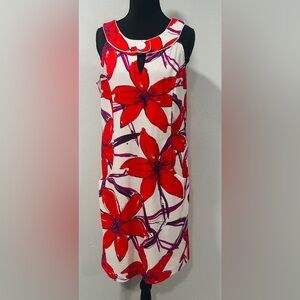 Signature by Sangria - Sleeveless White Dress with Bold Red Floral Print